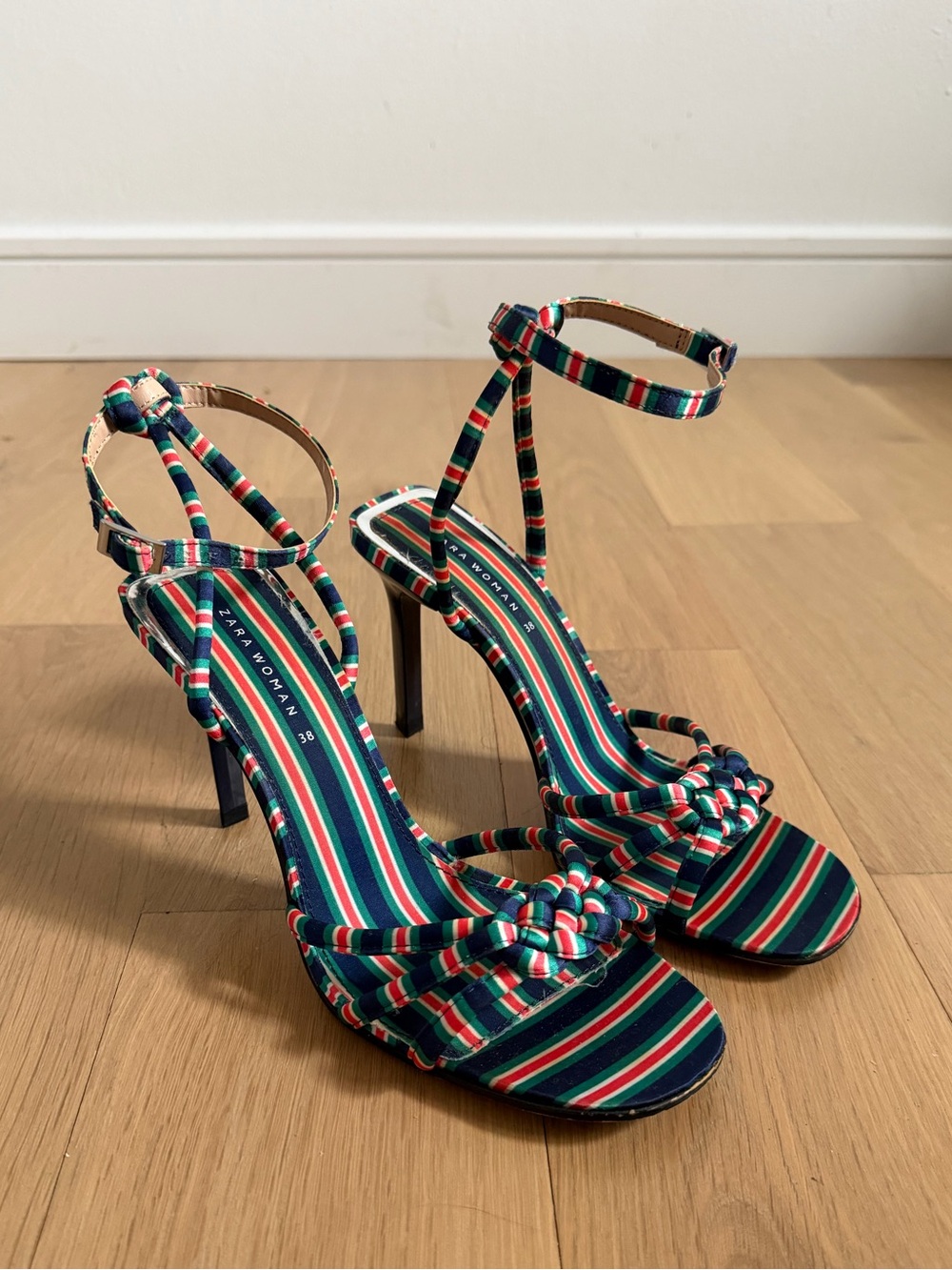 ZARA Striped Knot Heels 🎀 Geometric Heel Sandals Size 38
